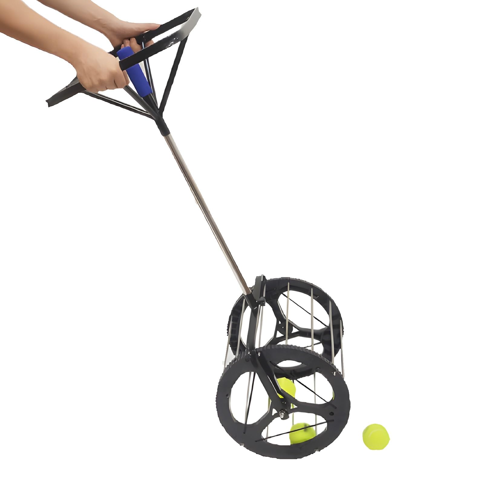 Raccoglitore automatico di palline da tennis con manico regolabile, capacità di 80 palline, ricevitore in acciaio inox per scuole, allenatori e club