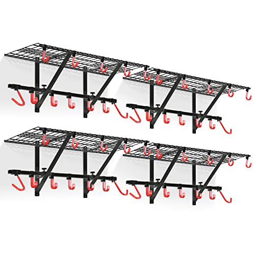 Image of PLKOW Garage Wall Shelving 4-Pack Includes Bike Hooks, Sturdy Adjustable Garage Shelving Wall Mount Wall Organizer (Black, 4-Pack)