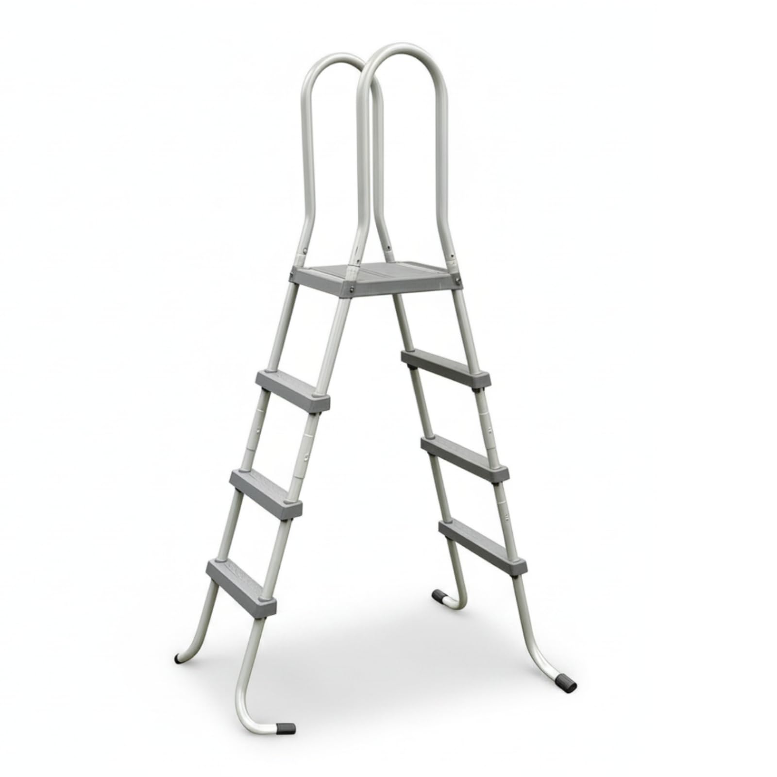 Qianly Scaletta con Corrimano Antiscivolo Curvo Attrezzatura per Proprietari di Piscina, 150cm, W036X 32mm Diametro Scala A Piattaforma A Quattro Gradini