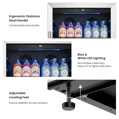 Image of Yeego 24 Inch Beverage Refrigerator, 238 Can Built-In Beverage Cooler with Glass Door & Door Lock, Freestanding Drink Fridge with Digital Temperature Control for Soda, Beer & Wine, Kitchen or Home Bar