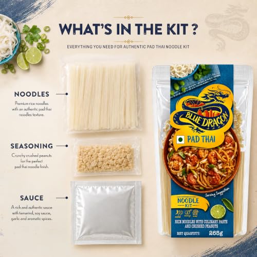Image of Blue Dragon Pad Thai Noodle Kit, 265g | Authentic Imported Thai Meal Kit | Includes Premium Rice Noodles, Sauce & Crushed Peanuts | Restaurant-Style at Home | Ready in 15 Minutes | Vegan | Serves 2