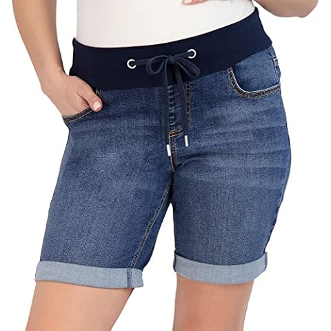 Savi Parker Women's Maternity Shorts Double Roll Cuff - Mom Comfy Activewear, Pregnancy Clothes for Summer, BCI Certified, Naples Wash (Med), XL Cover