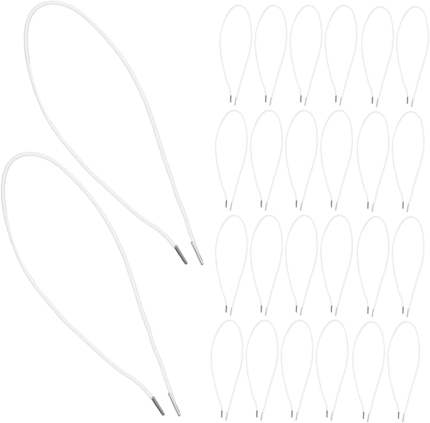 KALLORY 100pcs White Elastic Band for Face Mask and Hat Making, 1.5mm Stretchy Cord with Barbed Ends, DIY Elastic Straps for Mask Crafting and Festival Accessories, 32cm Length
