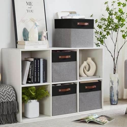 Image of Bagnizer Collapsible Fabric Storage Cube Bins with 2 Reinforced PU Handles, Foldable Storage Organizer Baskets for Closet, Shelves, Living Room | 13 inchx13 inchx13 inch, 4 Pack, Black & Gray