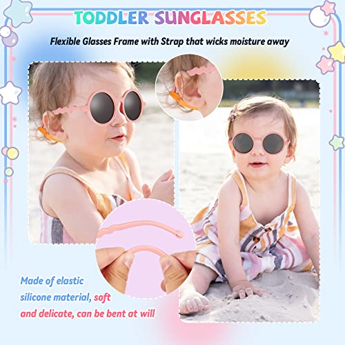 Xuhal 4 Pieces Toddler Sunglasses With Strap Polarized Flexible Baby Sunglasses Silicone Round Uv Protection Sun Glasses For Baby Boys Girls Infant Age 0-3 Years Old #TOP3