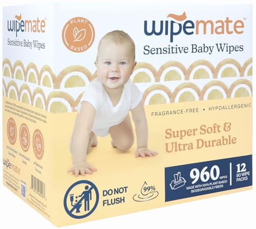 Image of Wipemate Hypoallergenic Plastic-Free 99% Water Baby Wipes, Ultra-Soft Plant-Based Wipe, Alcohol-Free, pH-Balanced, Eco-Friendly Cruelty-Free Wipes with Premium Moisture-Sealed Flip-Top (960-Count)