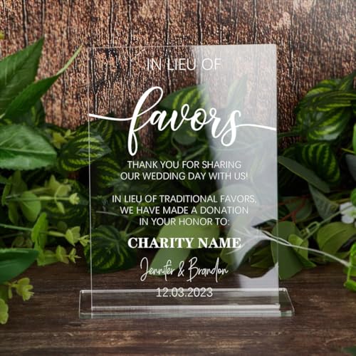 In Lieu of Favors Sign,Charity Donation Sign,Wedding Favours Sign,Modern Minimalist Wedding Signs,Charity Name Table Top for Wedding,Home,Hotel,Guestroom,Office,Shop,Bar,Internet Cafe,Lobby.
