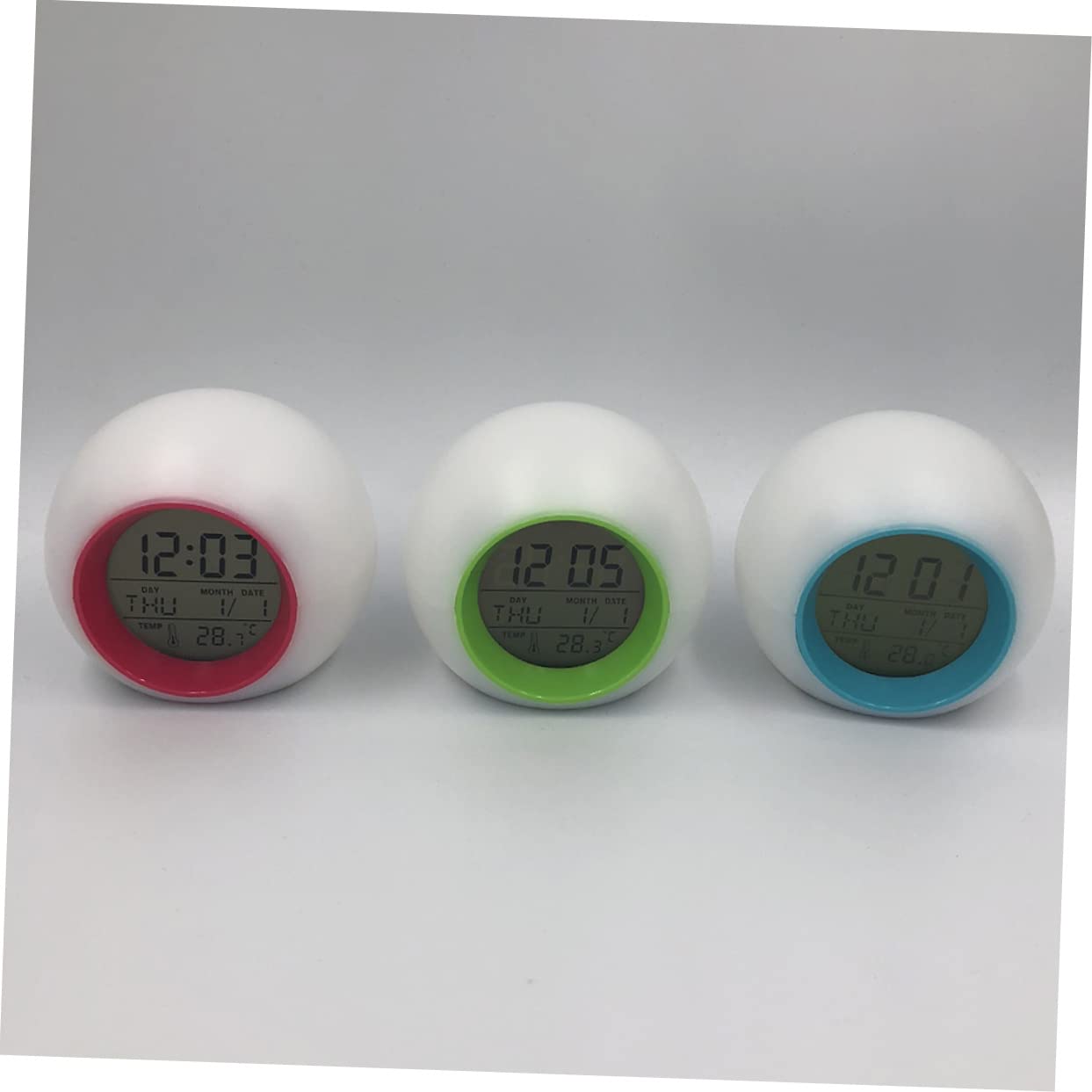 PRETYZOOM 3stücke Runde Bunte Alarmuhr Mit Kalender Und Nachtlicht Kinderwecker Für Nachttisch Thermometer Ohne Batterie Zufälligen Farben