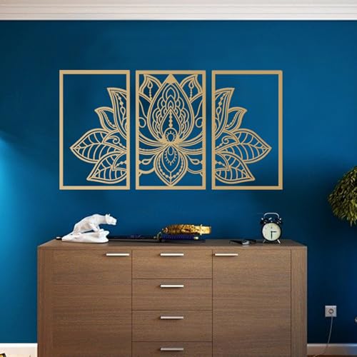 ESTART 3 Pcs Lotus Flower Metal Wall Art Decor, Religion