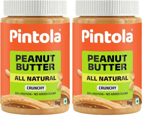 Image of Pintola All Natural Peanut Butter Crunchy 1kg | Smooth, Unsweetened | 30g Protein | Gluten & Cholesterol Free, Vegan Peanut Butter, Nut Butter, High in Protein Spread, 100% Pure Roasted peanuts butter