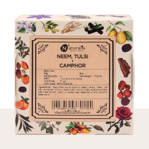 Image of Naturalis Neem Soap for Skin Itching with Pure Camphor and Tulsi - Handmade and Organic Soap Bar, Cold-Processed Natural Skin Care, Ideal for Acne and Blemishes,100g