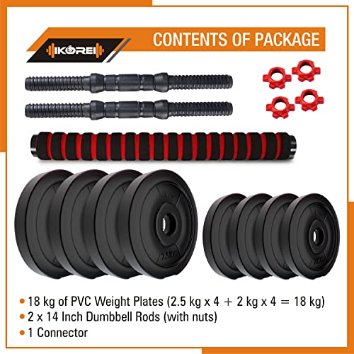 Image of Kore 3 In 1 Convertible 18 Kg PVC Dumbbells Set, Black