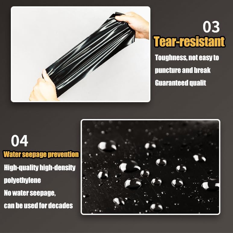 Black Heavy Duty 9x11m Pond Liner with Underlay Sealing Film for Fish Ponds Fountains Water Gardens and Waterfalls