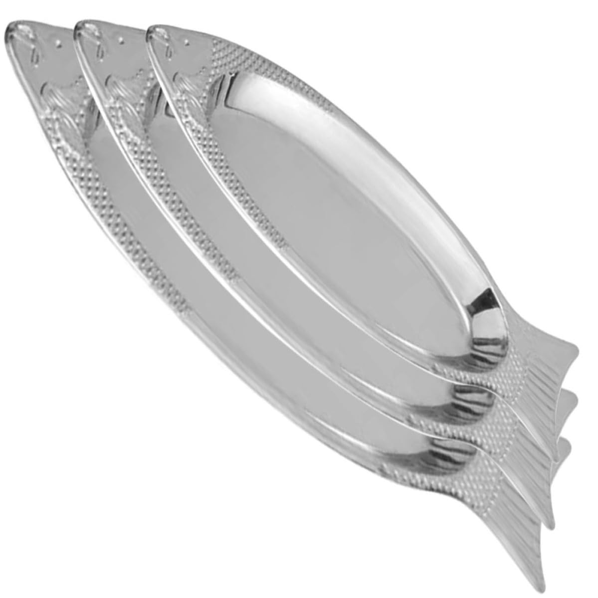 SOLUSTRE Plato de Pescado de Acero Inoxidable 3 Piezas Forma de Pez | Color Plata, Apto para Restaurantes y Hoteles, Fácil de Limpiar, Resistente a Altas Temperaturas