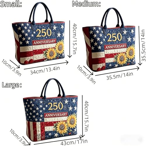 Bolso Tote Acolchado con Estampado Floral y Bandera Americana miniatura 3