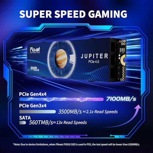 Image of Fikwot FX910 1TB M.2 NVMe SSD for PS5&PC, PCIe Gen4 2280 Gaming SSD with Heatsink, Up to 7300MB /s, Internal Solid State Drive