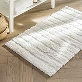 Badteppich Shine - extra flauschig & schnelltrocknend - Badezimmerteppich mit rutschsicherer Rückseite - Badematte Duschvorleger (70 x 120 cm, Weiß)