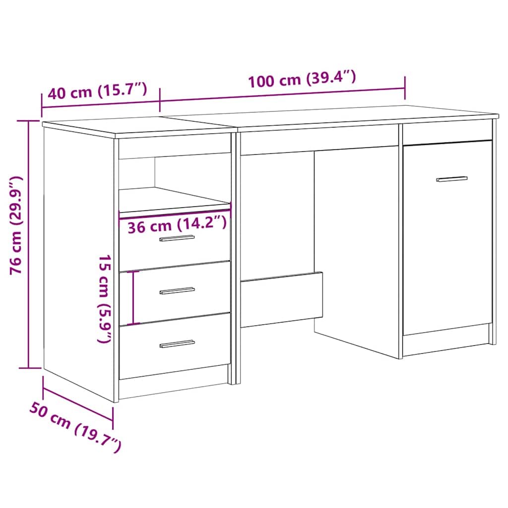 Scrivania Ufficio con Cassettiera Rovere Artigianale 100x50 cm | Tavolo da lavoro compatto per studio e ufficio, dotato di cassettiera e ripiano in legno ingegnerizzato.