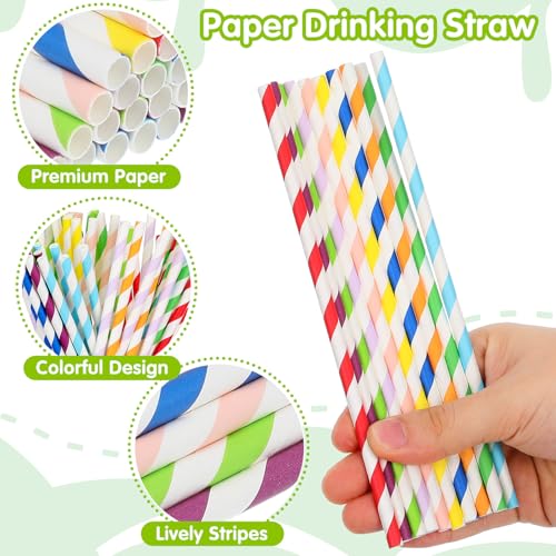 250 pitillos de papel desechables a rayas para fiesta miniatura 2
