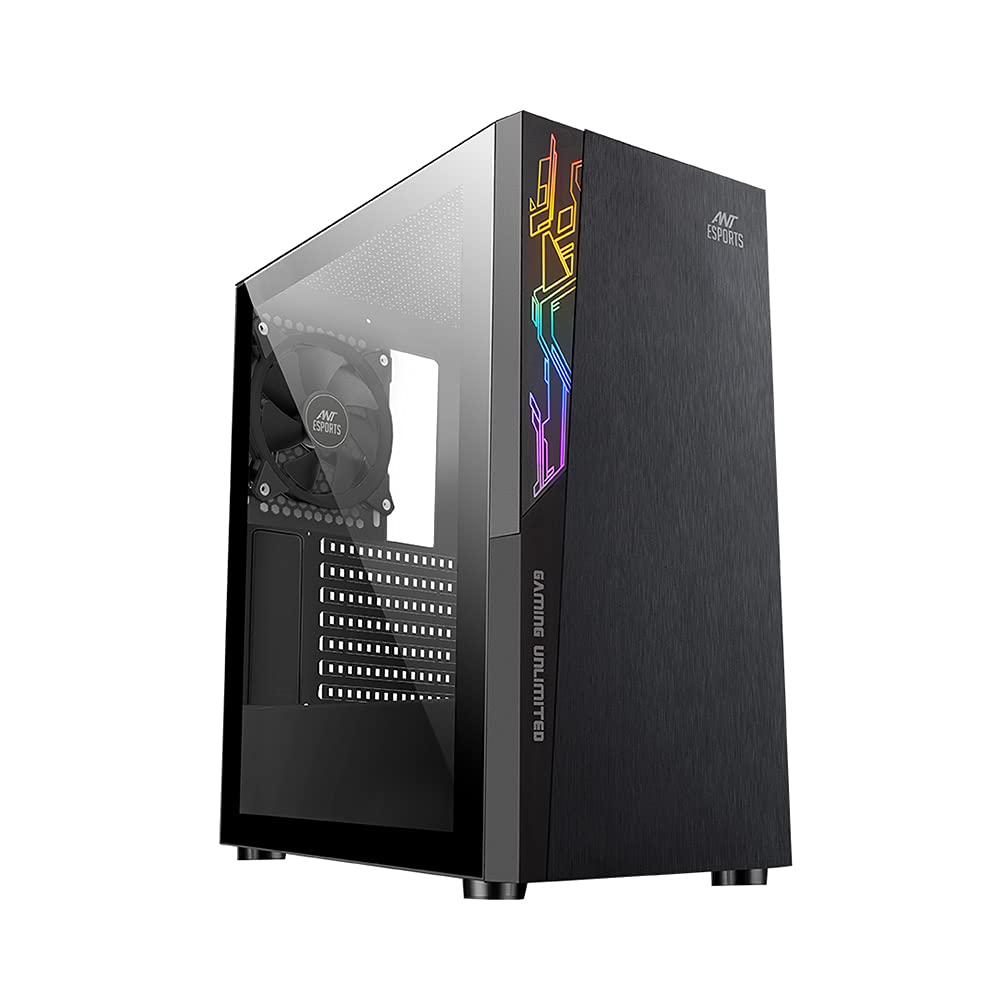 Ant EsportsICE-120AG Mid Tower Computer Case/Gaming Cabinet | Support ATX, Micro-ATX, Mini-ITX Motherboard with Pre-Installed 1 x 120 mm Black Rear Fan– Black