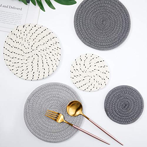 6 Pieces Trivets For Hot Dishes Large Round Cotton Trivets Braided Woven Trivet Coaster For Hot Pots Pans Pot Holders Hot Pads For Kitchen Cooking (Gray, Dark Gray, White Gray, 7 Inch And 4.7 Inch) #TOP2