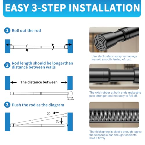 Image of AIZESI 4 Pack Tension Rods for Windows 26.5 to 36 inch, Adjustable Expandable Pressure Spring Curtain Rods No Drilling, Curtain Rods for Kitchen Curtains, Closet, Door, Black