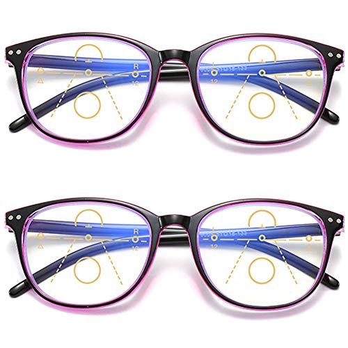KOOSUFA Gafas de lectura multienfoque progresivas para mujer y hombre, antiluz azul, ayuda a la lectura, retro, antifatiga, 1,0, 1,5, 2,0, 2,5, 3,0, 3,5, 4,0, 2 x negro y rojo, 2.50
