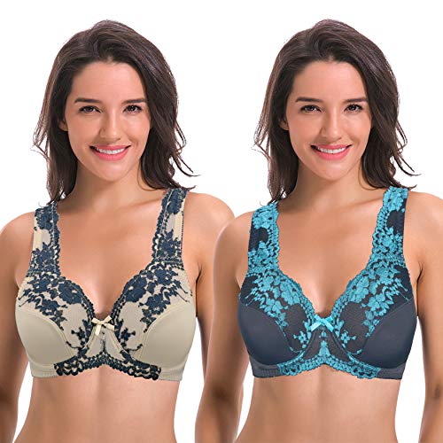 Curve Muse Minimizer Unlined Underwire Bra-2PK-Gray,Nude-48C