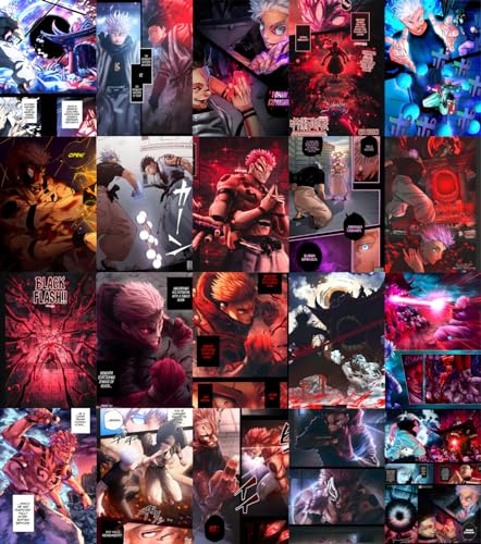 Image of Moment Prints Ryomen Sukuna Colored Manga Collage Poster Set - Set of 20, 210 mm x 297 mm, Premium-Quality Posters, 300 GSM Paper, Jujutsu Kaisen Posters - Double-Side Tape Included, Cardstock