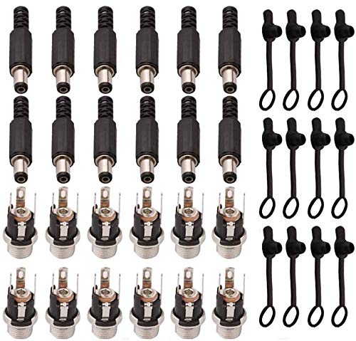 12 Pcs 5,5 mm x 2.5 mm, connecteurs Jack de Prise d'alimentation mâle CC de - 12 connecteurs Jack filetés de Prise d'alimentation Femelle CC - 12 Douilles de Protection en Caoutchouc Cover