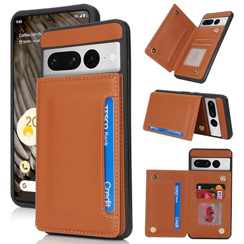 iCoverCase Compatible with Google Pixel 7 Pro Case with Card Holder Wallet Phone Case for Women Men [RFID Blocking] PU Leather Protective Wallet Case for Pixel 7 Pro (Light Brown)