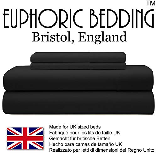Euphoric Gifts 100% Pure Cotton (Egyptian Cotton) SUPER KING SIZE Duvet Cover Bed Set in Plain Black, includes duvet cover - Image 3