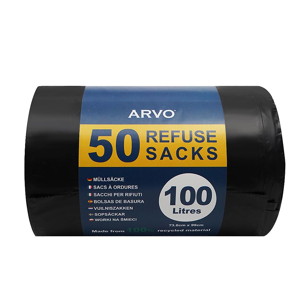 Sacs poubelle de 100 L ARVO en rouleau de 50 pièces pour cuisine et maison