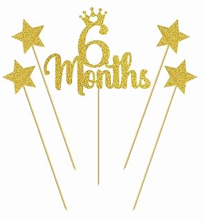 SVM CRAFT® 6 Months Cake Topper, Gold Glitter Baby 1/2 Birthday Cake Topper,100 Days,Baby Shower Party Decorations