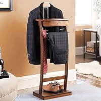 OAKVYNE Mens Suit Valet Stand, Wooden Clothes Stand With Trouser Bar, Floor Standing Suit Valet Stand With Drawers And Front Trouser Rack, Men's Valet Stand, For Bedroom,Office