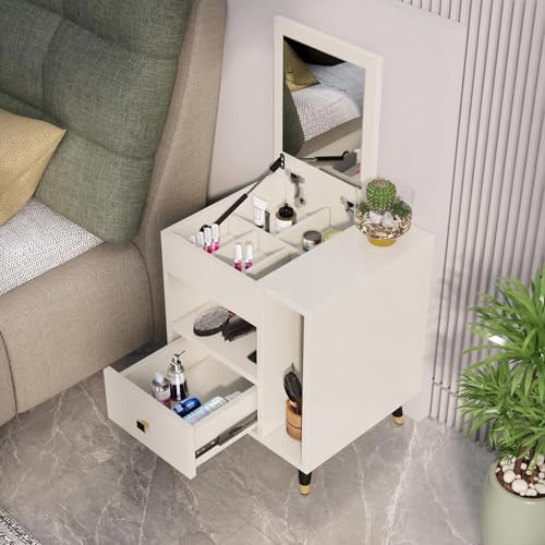 Image of Bniture Engineered Wood Dressing Table with 1 Drawer, Mirror and Huge Storage Space | Vanity for Living Room, Bedroom (Frosty White)