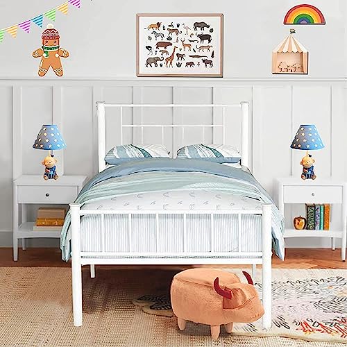 4 Ever Winner Twin Metal Bed Frame With Headboard, Twin Metal Platform Bed Frame For Kids, No Box Spring Needed, Mattress Foundation For Storage, Easy Assembly, Noise-Free, White #TOP15