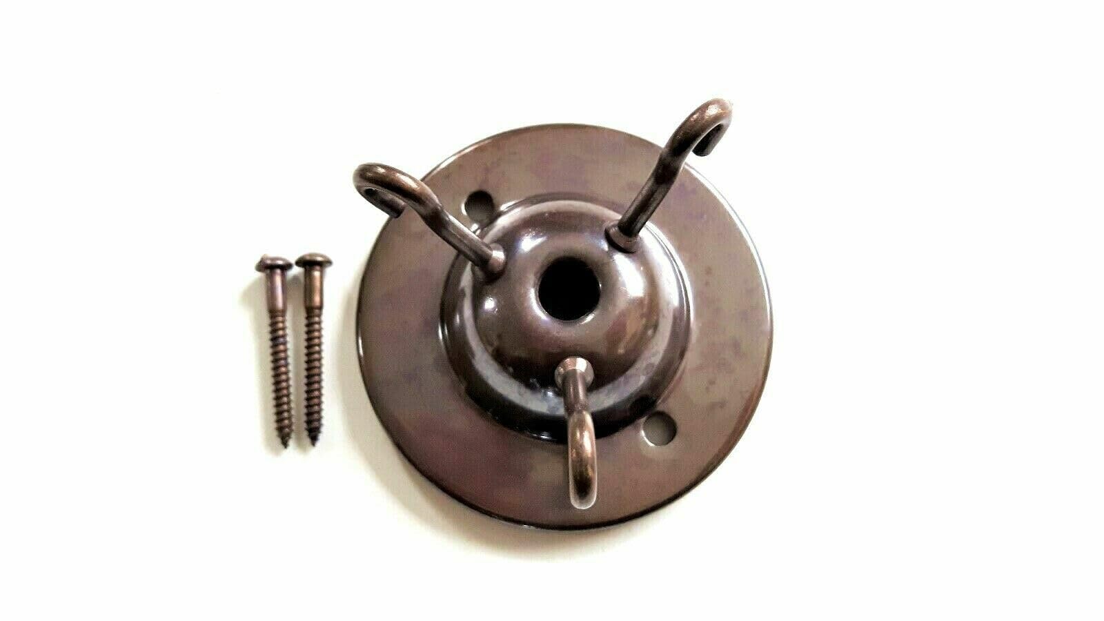 Antique Brass 3 Hook Ceiling Rose With Screws In Choice Of Finishes Max. 5Kg Weight Load (Antique Brass)