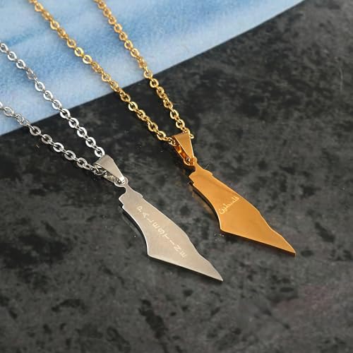 Image of Palestine Necklace Pendant for Women Men Country Map Jewelry Daily Accessories, 18K Gold Plated,Palestine Map, Arabic Palestine, No Gemstone
