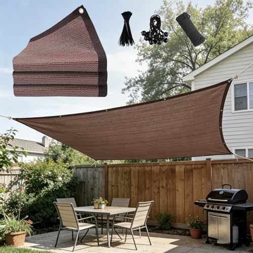 Voile d'ombrage extérieur résistante marron rectangulaire avec œillets - 2