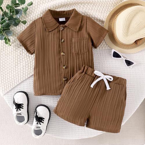 Toddler Baby Boys Clothes Ribbed Button-Down Shirt Tops +Shorts Pocket Outfit 2 PCS set 12 Months-5T Without Tee2