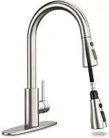 Torneira Cozinha Gourmet, LucZeng Misturador Monocomando Extensível com bico giratório de 3 modos de jato, pulverizador dobrável, alça única de arco alto extraível, Aço Escovado