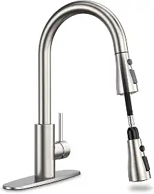 Torneira Cozinha Gourmet, LucZeng Misturador Monocomando Extensível com bico giratório de 3 modos de jato, pulverizador dobrável, alça única de arco alto extraível, Aço Escovado
