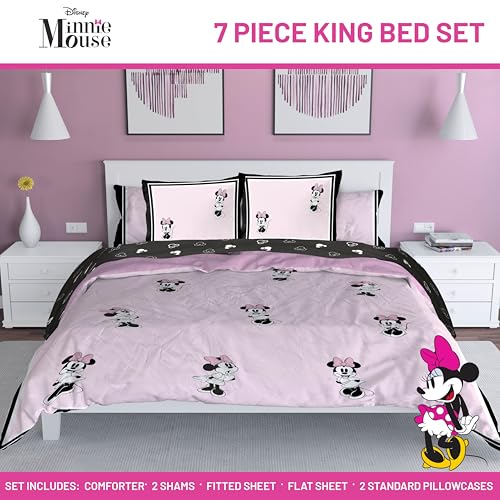 Image of Jay Franco Kids Comforter Set Includes Sheets and Pillow Covers - Soft and Cozy Bed Set for Stylish Room Decor, Official Licensed Bedding, Multi - Minnie Mouse, 7 Piece King