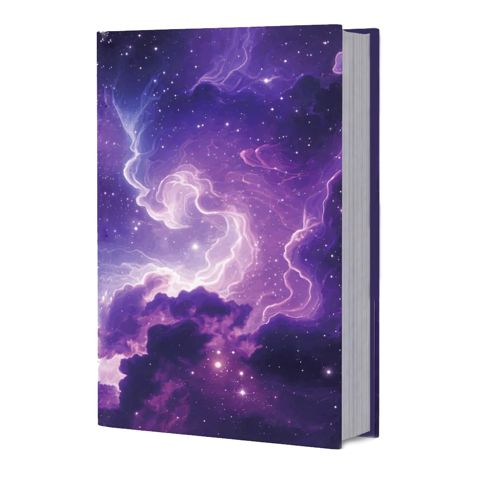 GOMAKERER 1 Pc Purple Galaxy Elastic Cloth Book Sleeve, Stretchable Book Protector Up to 8x11 Inch Reusable Fabric Cloth Elastic Sleeve for Hardcover Paperback Notebook Textbook Books Lover Gift