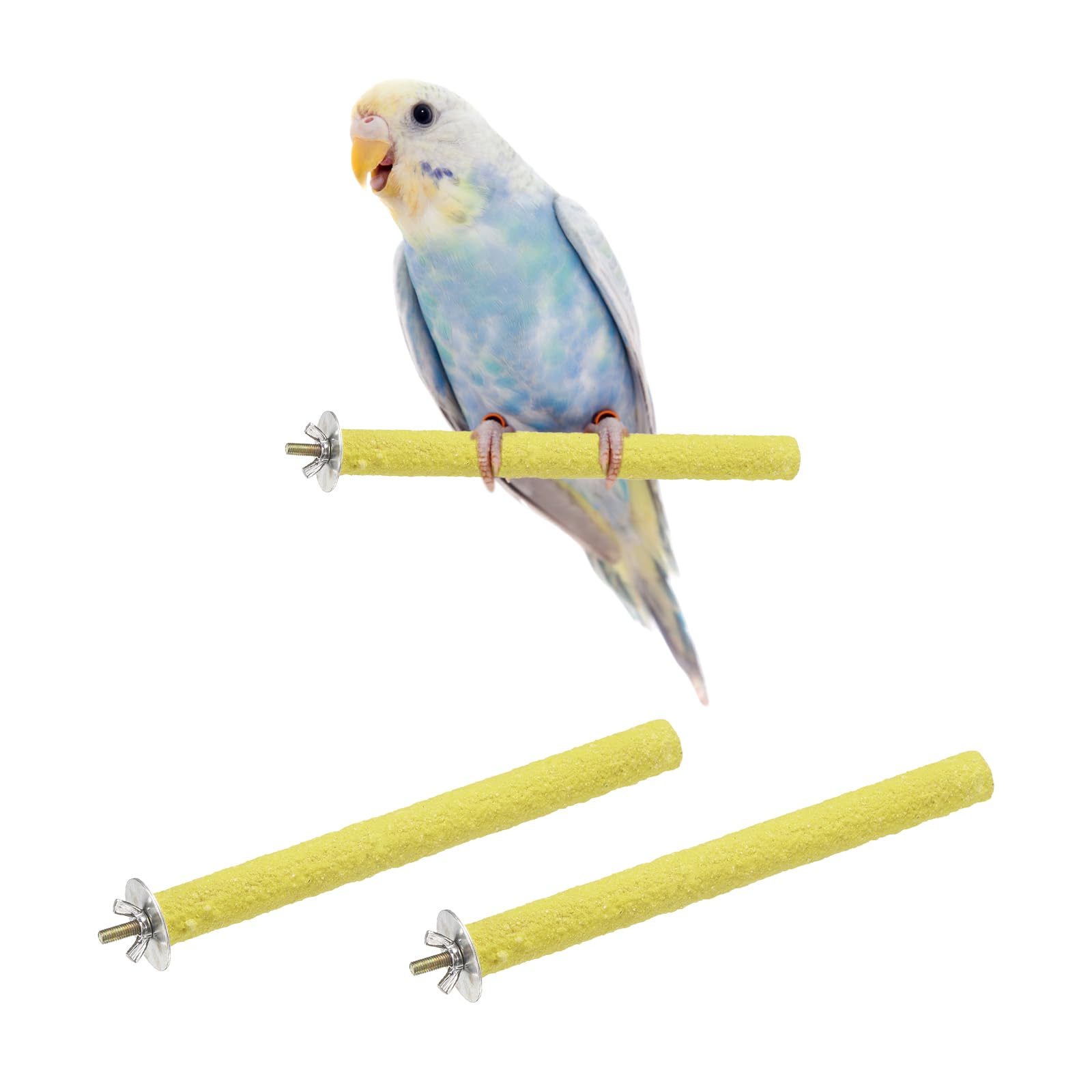 sourcing map Bird Perch Stand, Colorful Parrot Perch Paw Grinding Stick, Wood Rough-surfaced Perches 20 x 1.8 Cm, (Yellow, 2 Pcs), Intended for Home/Animal Parks/Pet Stores