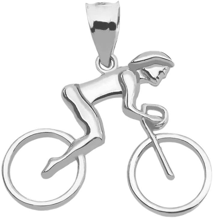 Claddagh Gold Female Cyclist Sports Pendant Necklace in 925 Sterling Silver