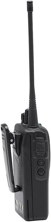 Side view of the Vertex Standard EVX-261 Digital Radio with belt clip attached