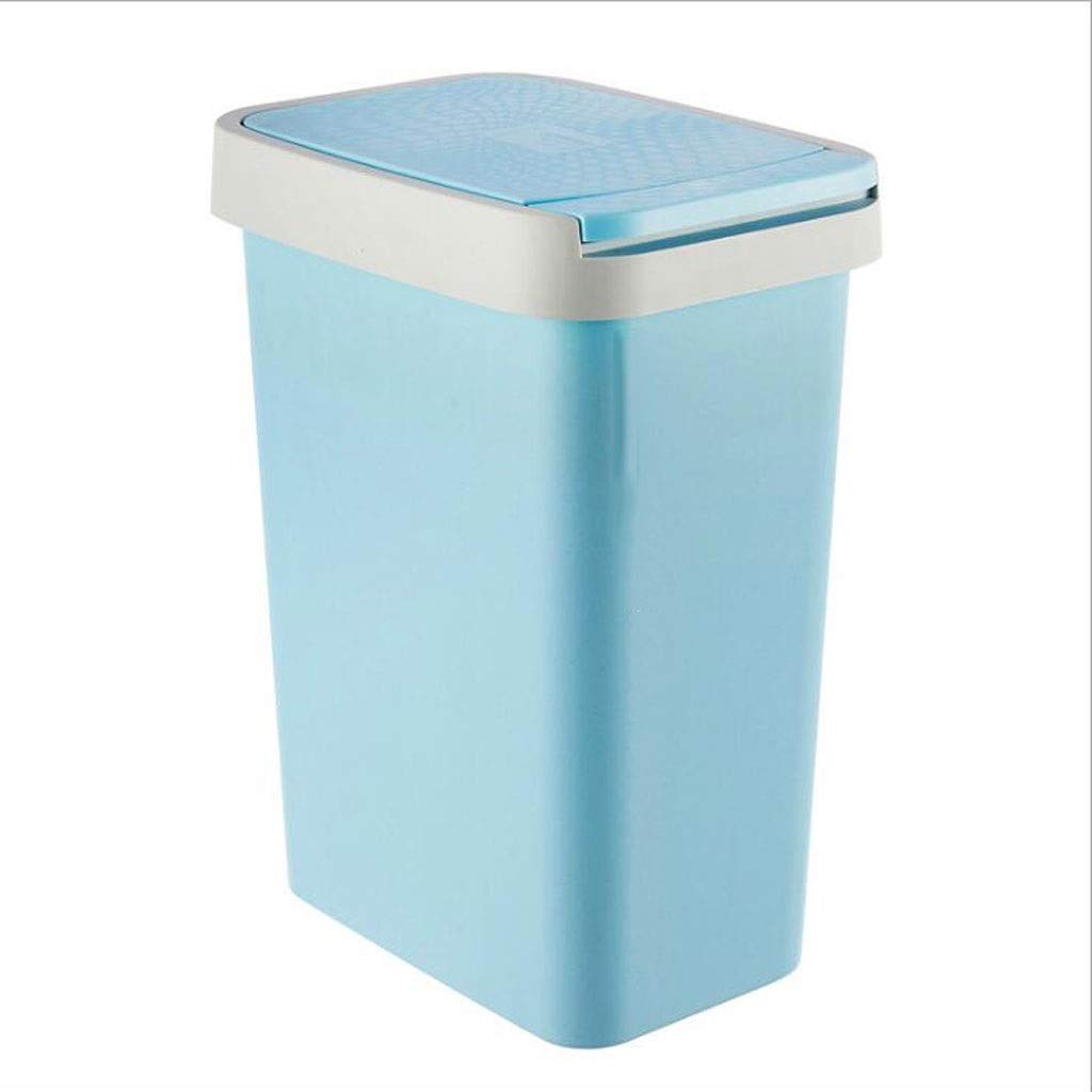 MYBA Papelera de plástico con tapa a presión, rectangular, para sala de estar, baño, cocina, con tapa, color azul claro, tamaño: A)