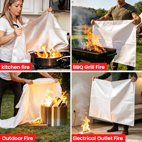 Image of Fire Blanket for Home and Kitchen,40 inch x 40 inch,4 Pack,Emergency Fire Blanket